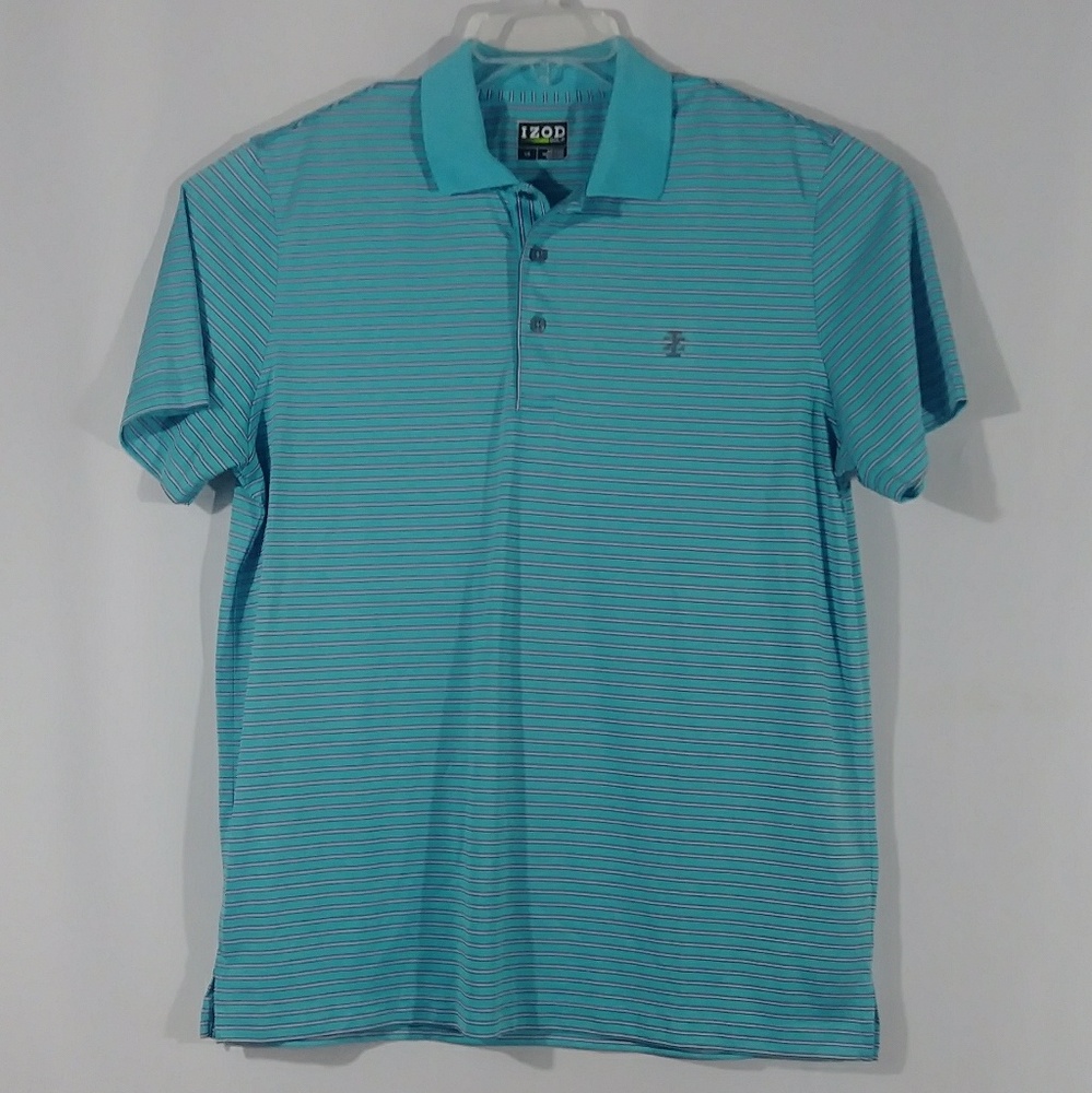 Izod golf blue stripe polo shirt men's size Large